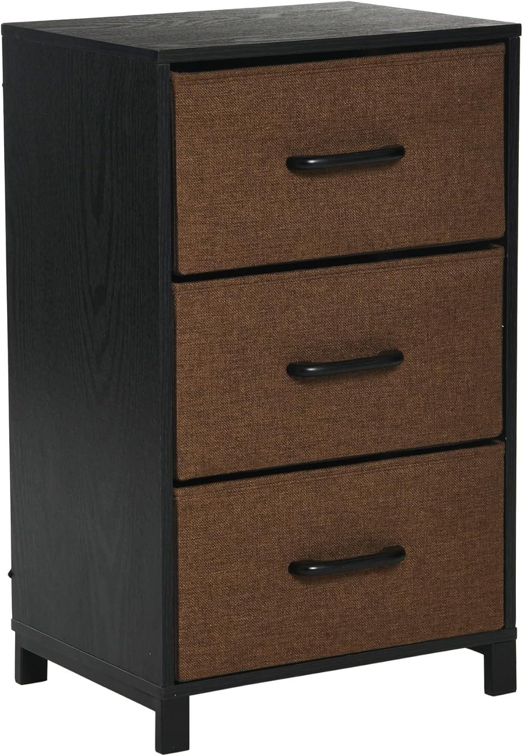 Household Essentials Dresser Nightstand Chest of Drawers Black Oak Wood Grain with 3 Brown Storage Drawers