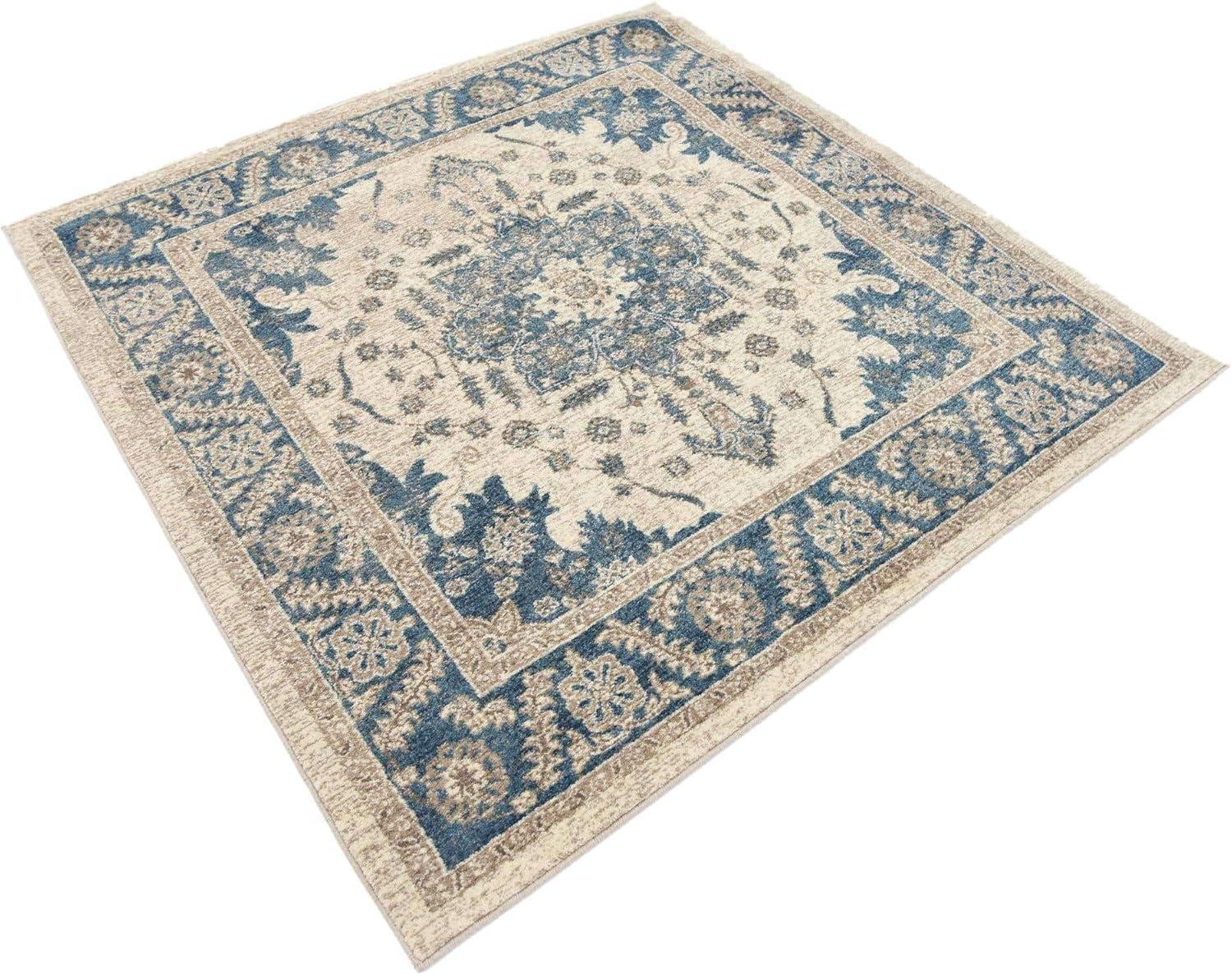 Salzburg Ivory and Gray Floral Square Indoor Rug, 5' x 5'