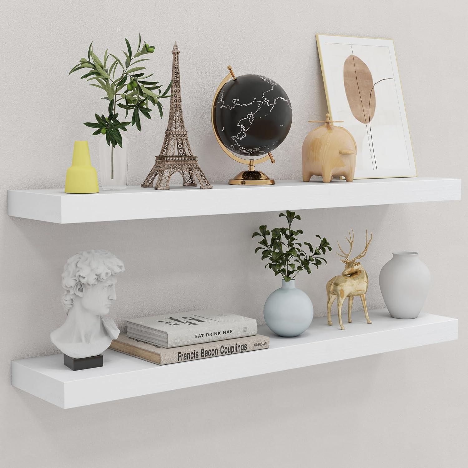 Axeman 36 Inch Solid Wood Wall Shelves Set of 2, Modern Floating Shelves for Wall Storage