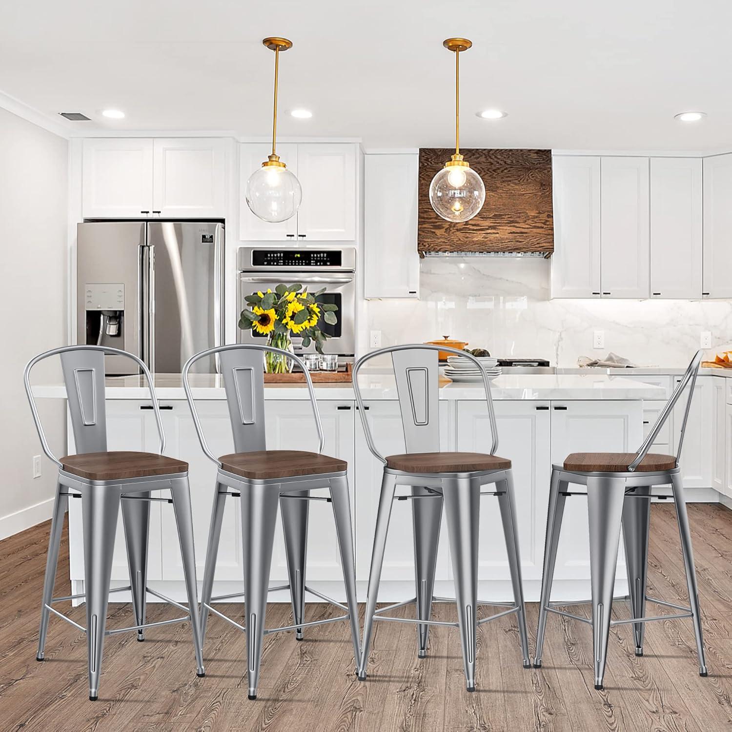 Andeworld  farmhouse bar stools ,counter height bar stools set of 4 - Set of 4 Silver 30INCH Bar Height N/A 350 lbs