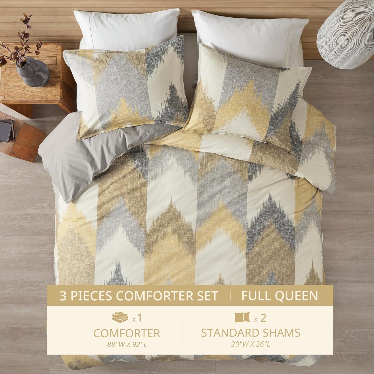 Yellow Ikat Chevron Cotton Full Comforter Set