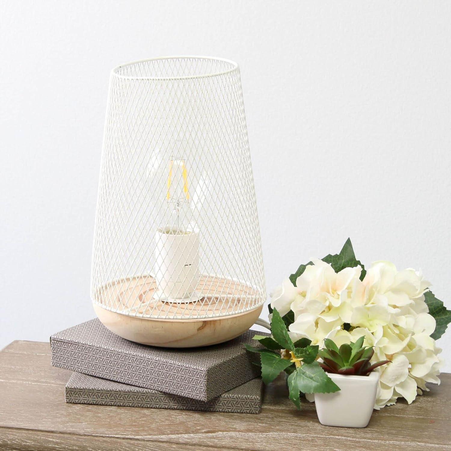 Simple Designs Wired Mesh Uplight Table Lamp White: Modern Cylinder Shade, ETL Listed, No Assembly Required