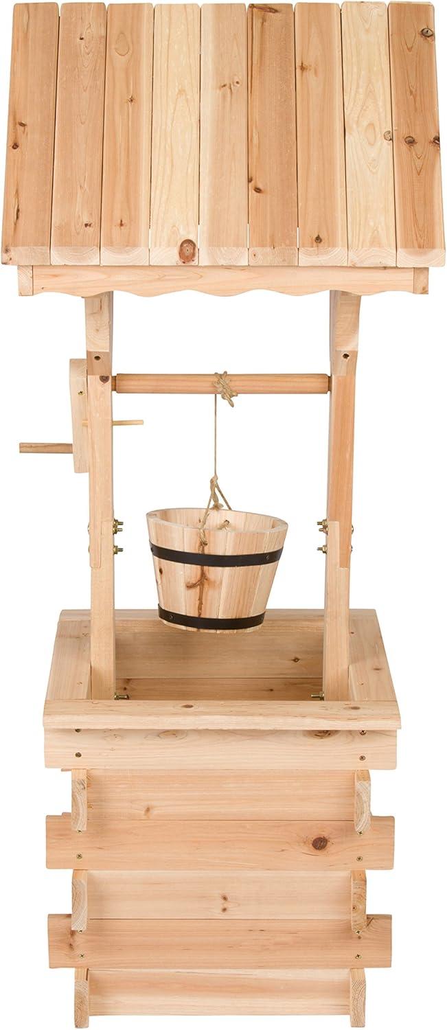 Natural Cedar Wood Outdoor Wishing Well Planter with Hanging Bucket