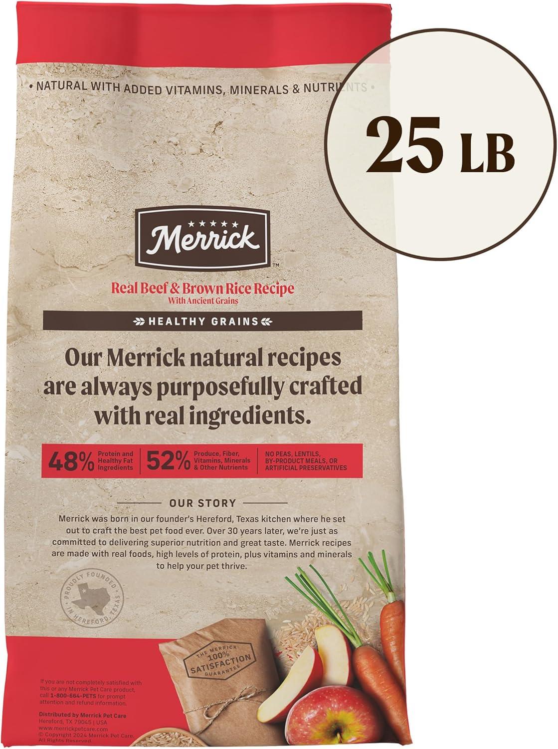 Merrick Healthy Grains Premium Adult Dry Dog Food, Wholesome And Natural Kibble With Beef And Brown Rice - 25.0 lb. Bag