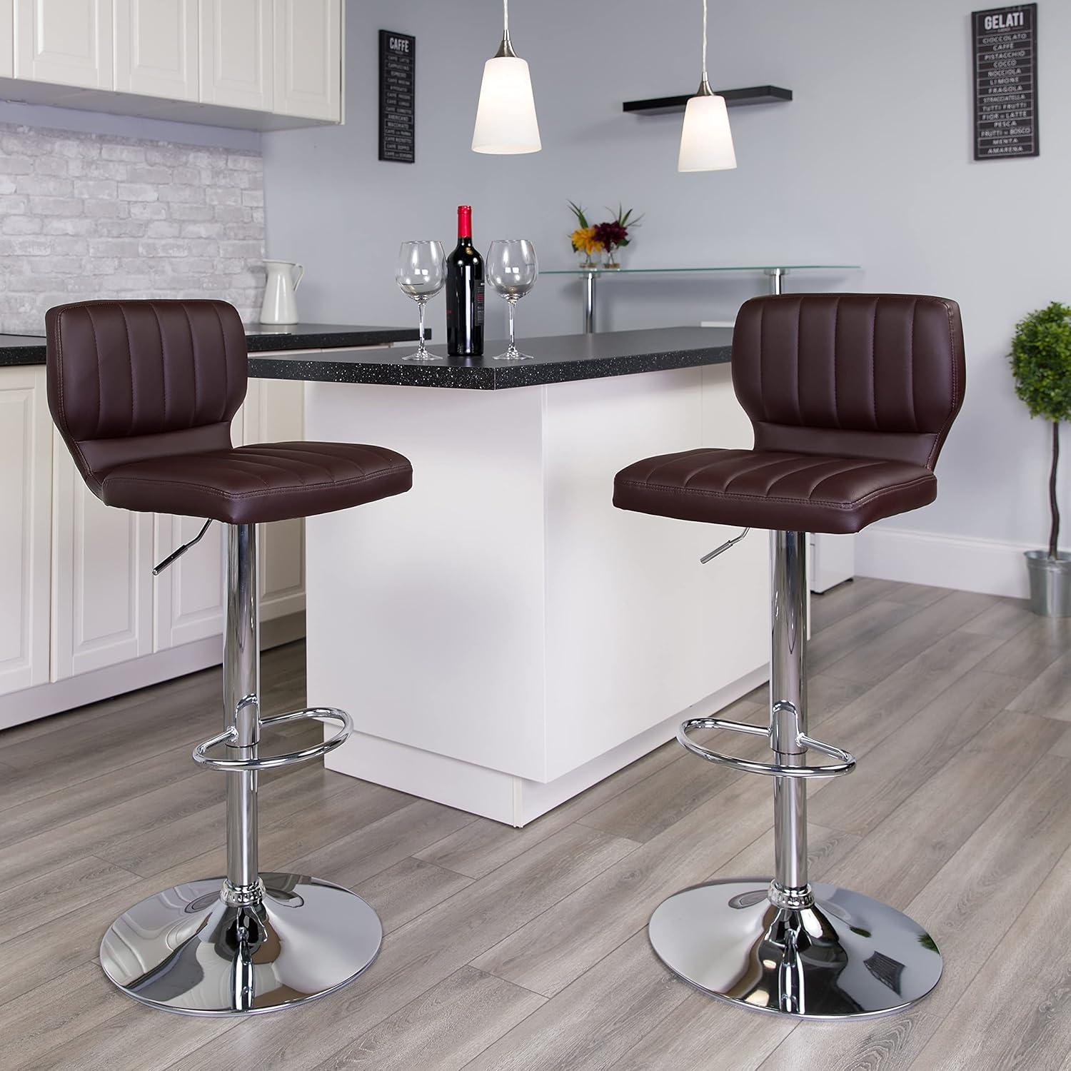 Flash Furniture Contemporary Vinyl Adjustable Height Barstool with Vertical Stitch Back and Chrome Base