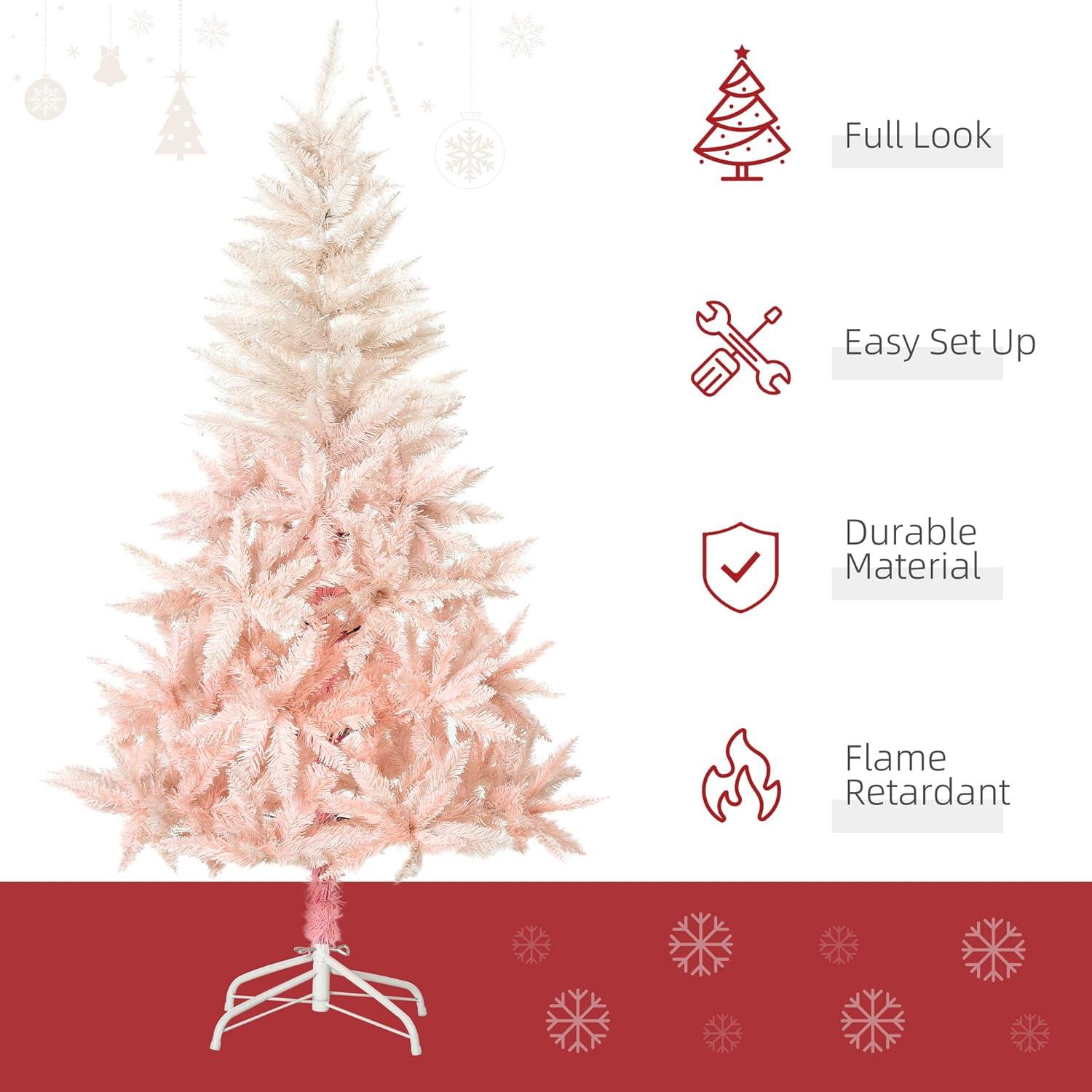 HOMCOM 7ft Unlit Spruce Artificial Christmas Tree with Realistic Branches and 1000 Tips, Pink