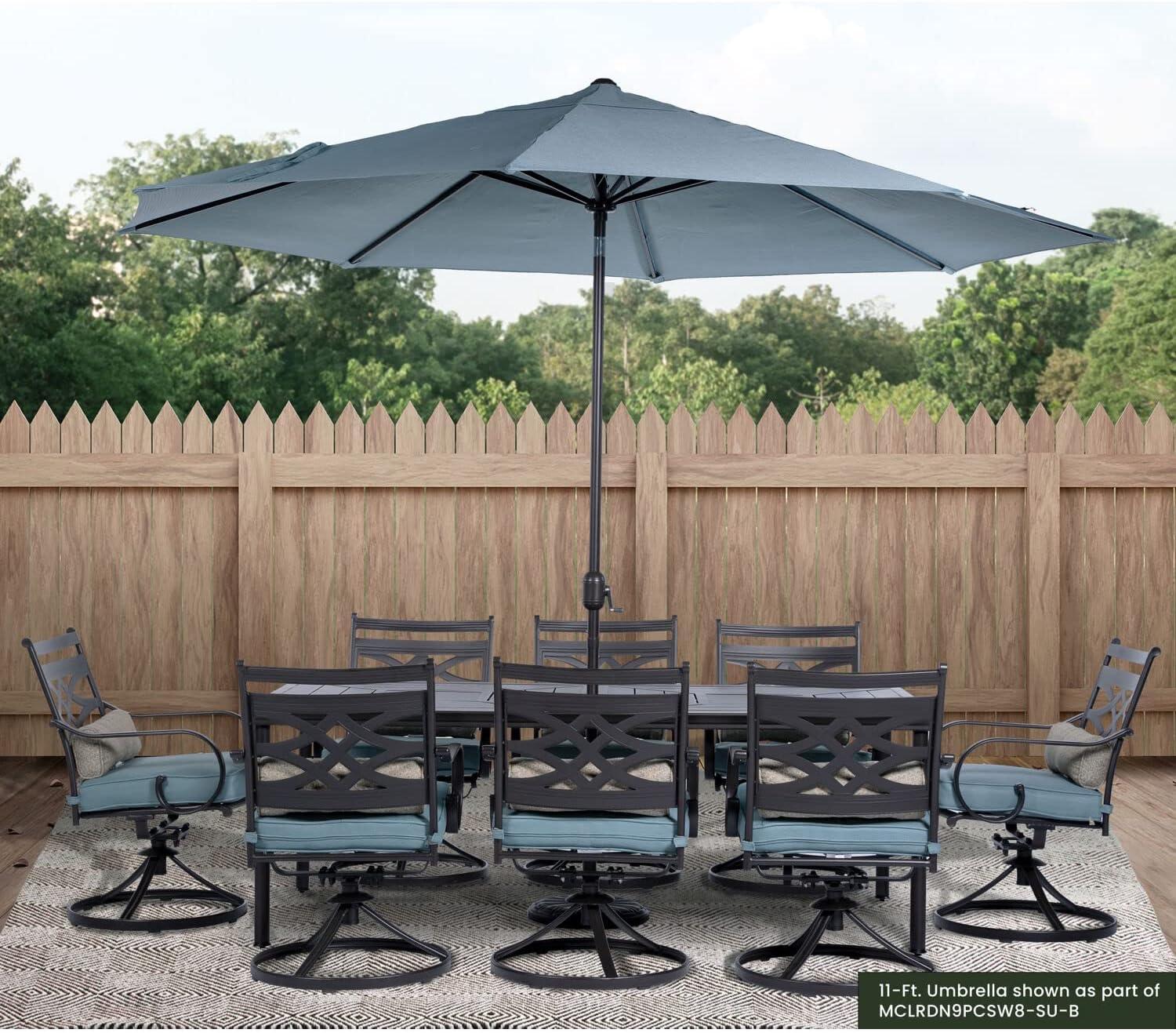 Hanover Montclair 11-Ft. Market Outdoor Umbrella in Ocean Blue