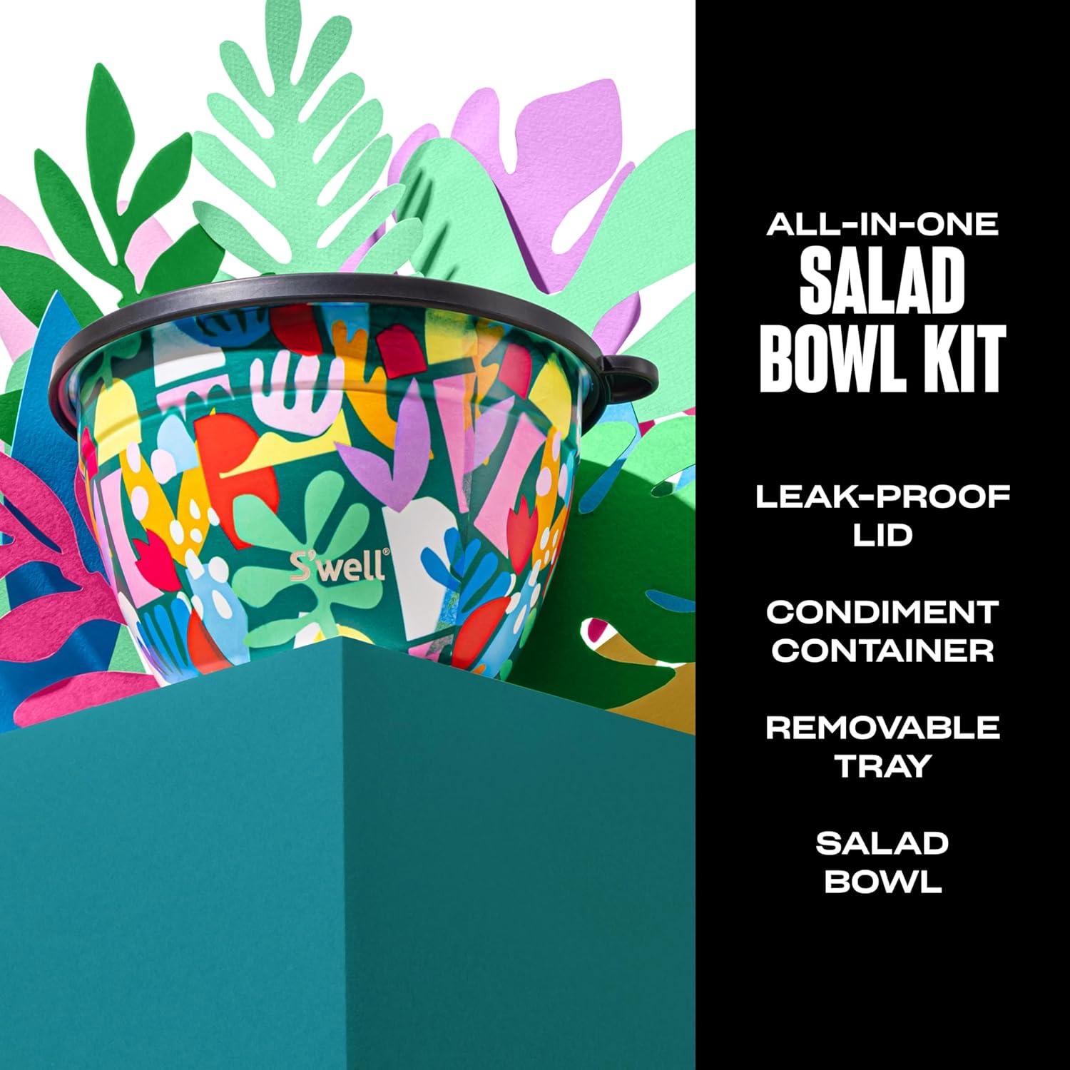 Salad Bowl Kit 64oz, Hillside Lavender, Comes with 2oz Mini Canister and Removable Tray for Organization, Leakproof, Easy to Clean, Dishwasher Safe