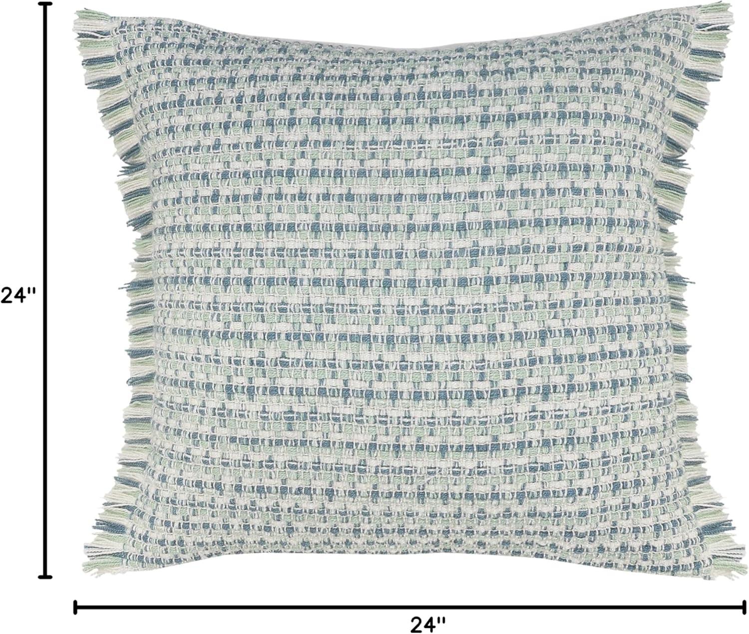 Ox Bay Interwoven Coastal Fringed Indoor/Outdoor Throw Pillow, 24" Square, Blue / Green