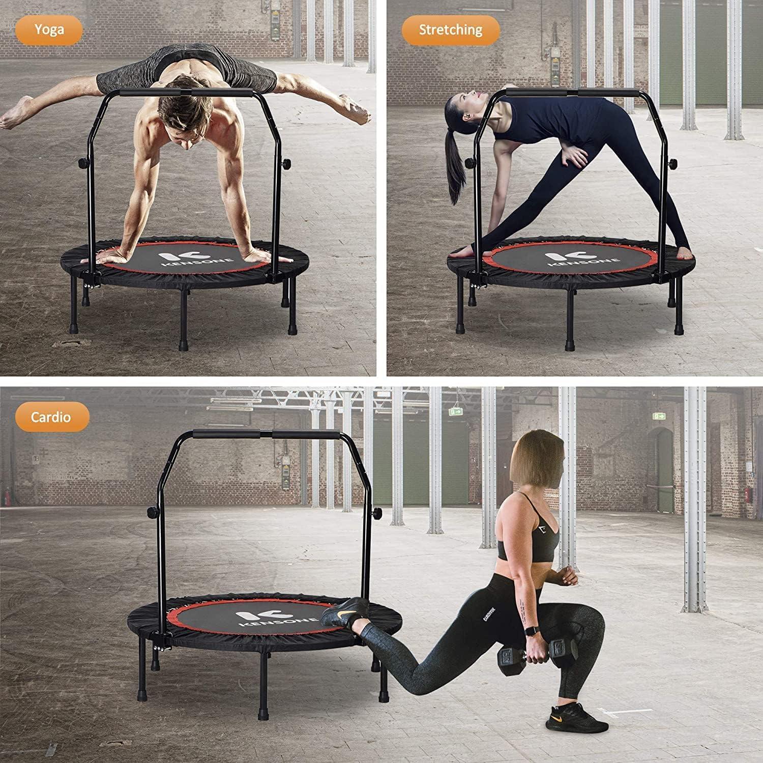 Black 48-Inch Foldable Mini Fitness Trampoline with Adjustable Handle