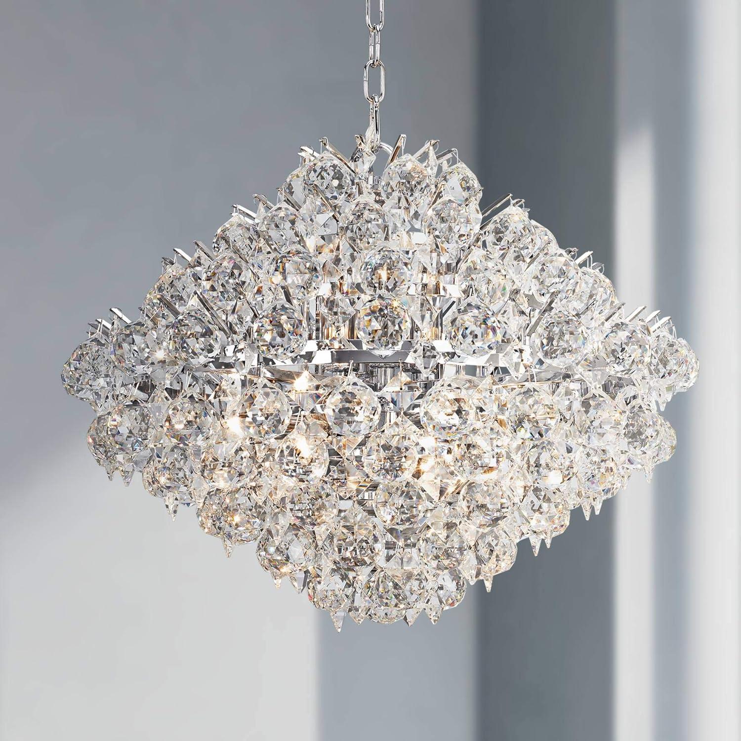 Vienna Full Spectrum Essa Chrome Pendant Chandelier 20" Wide Modern Crystal Balls Diamond Glass 16-Light Fixture for Dining Room Foyer Kitchen Island