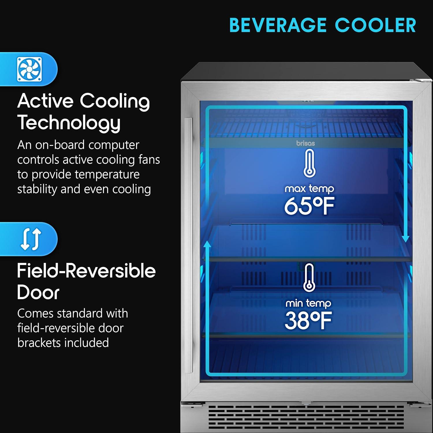 Brisas by Zephyr 24" 8-Bottle and 112-Can Single Zone Beverage Cooler