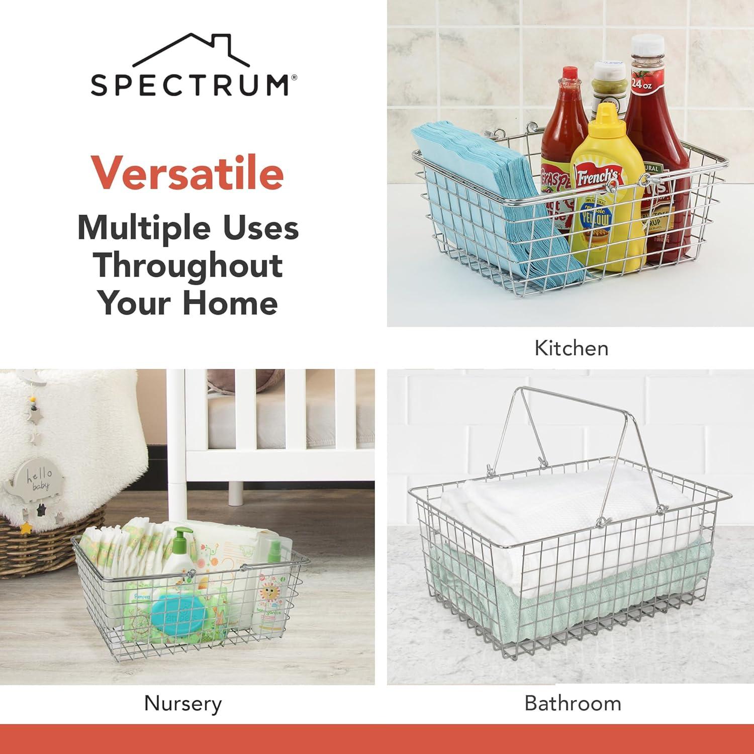 Spectrum Diversified Large Wire Basket: Metal Storage Utility, Multicolored, 21.5" W x 11.75" H, No Assembly Required