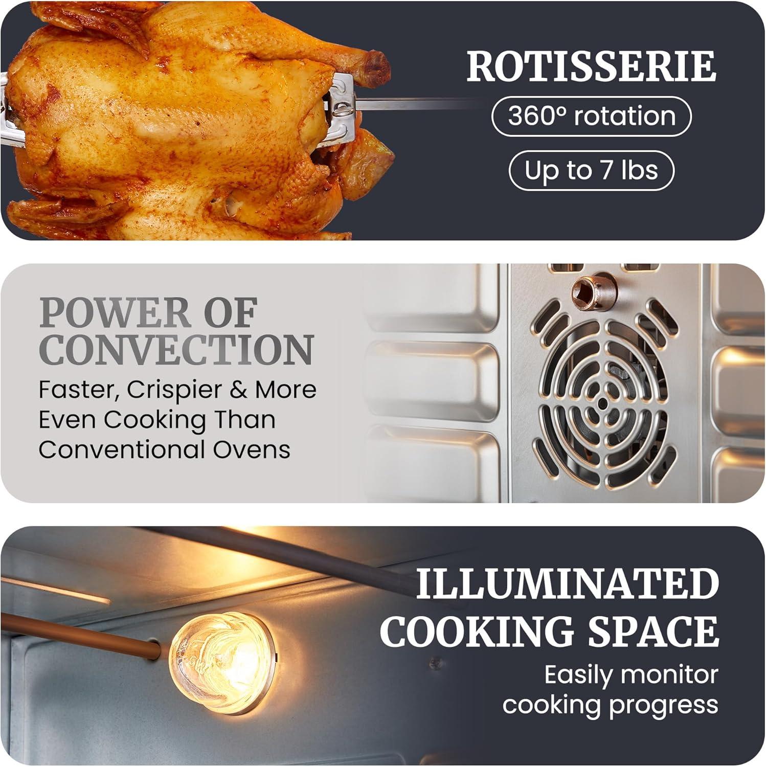 MODERN WALLS LLC French Door 47.5Qt, 18-Slice Convection Oven 4-Control Knobs, Bake Broil Toast Rotisserie Keep Warm, Includes Pizza Racks