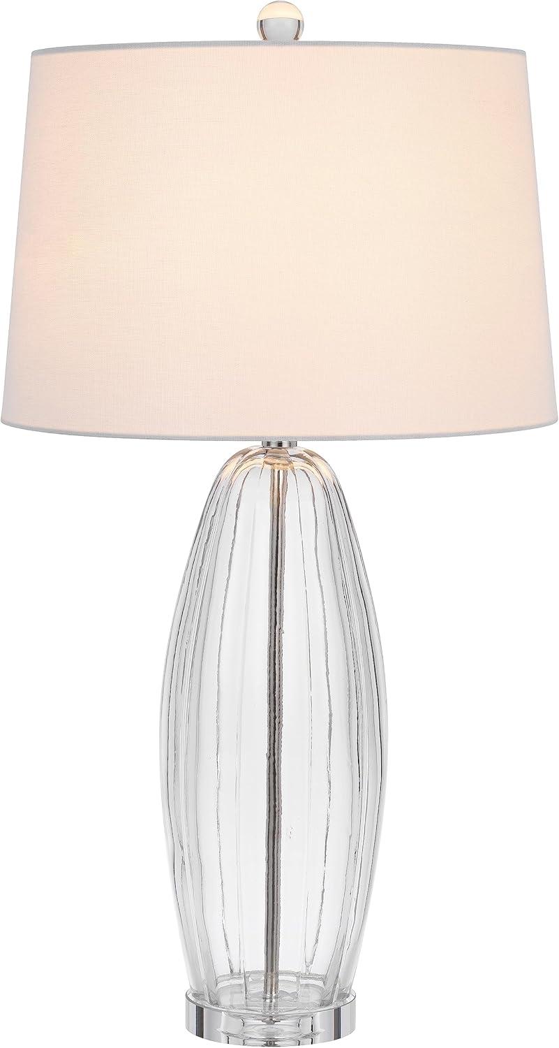 Raisio Clear Glass Table Lamp with White Fabric Shade, Set of 2