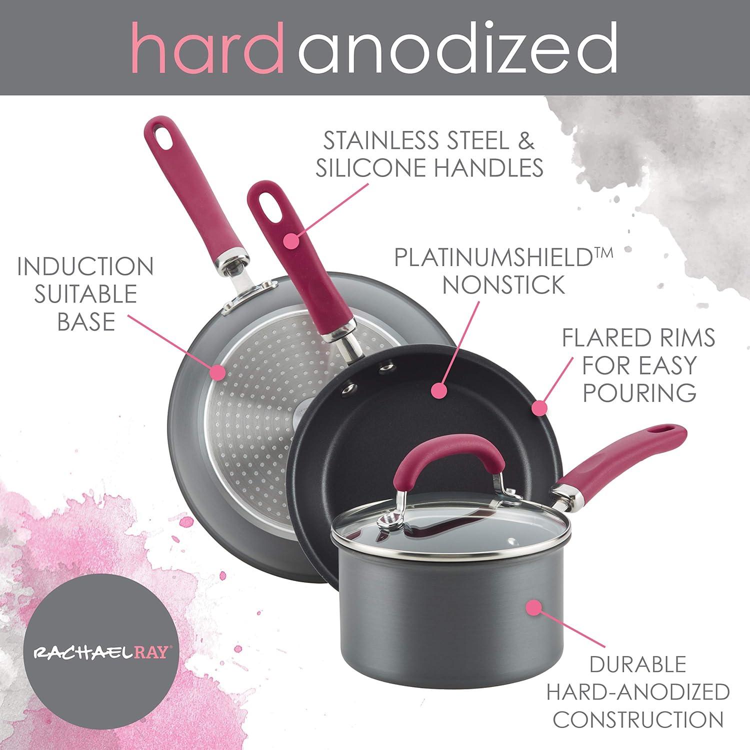 Rachael Ray Rachael Ray Create Delicious Hard Anodized Nonstick Cookware Induction Pots and Pans Set, 11 Piece