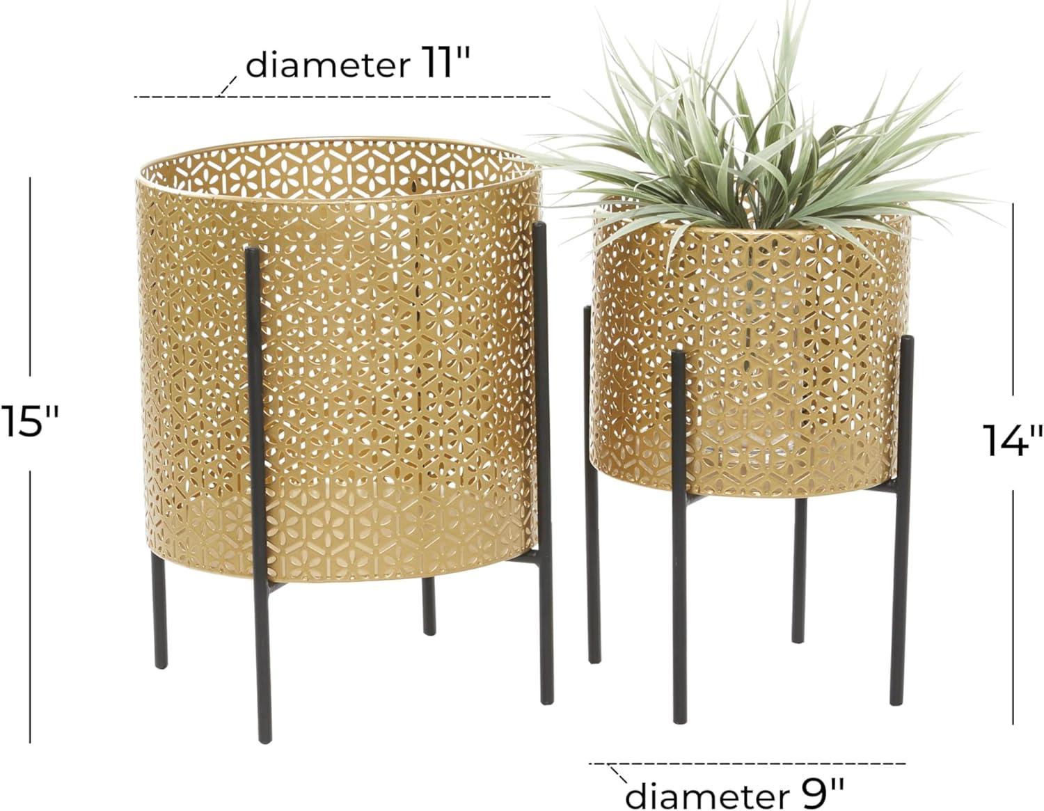 CosmoLiving by Cosmopolitan 15", 14"H Indoor Outdoor Floral Cutout Gold Metal Planter with Removable Stand (2 Count)