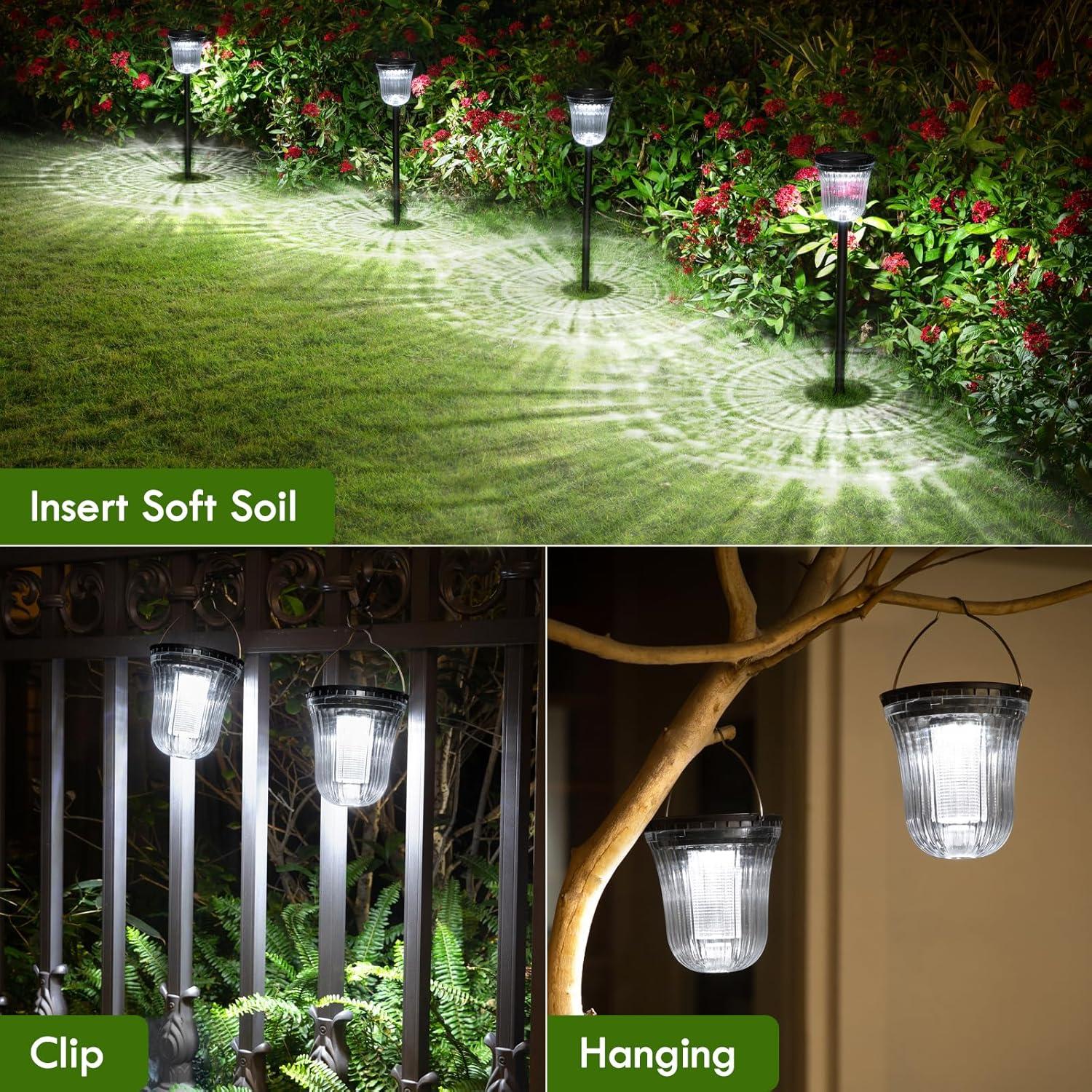 JSOT 4 Pack Solar Pathway Lights Outdoor Waterproof, 200LM Solar Path Lights, Super Bright Solar Garden Lights for Yard Lawn Walkway Driveway, Warm/White Light