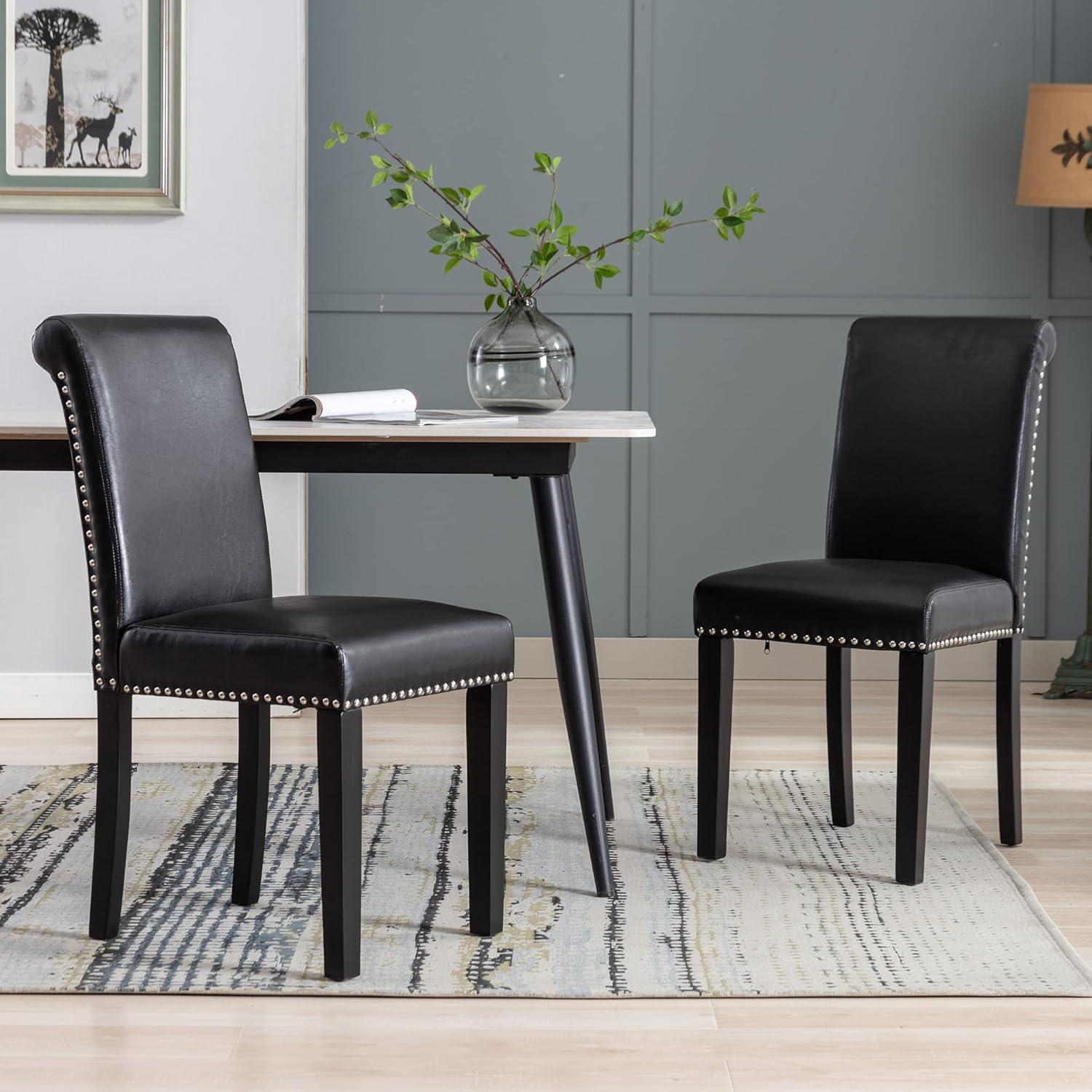 Tangkula Dining Chair Set of 4 w/ Acacia Wood Frame & Rubber Wood Legs Padded Backrest Black