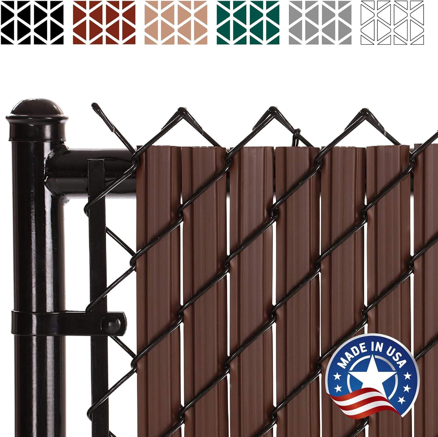 Slat Made in America Privacy Inserts for Chain-Link Fence, Double-Wall Vertical Bottom-Locking Slats with Wings for 6' Fence Height (Brown)