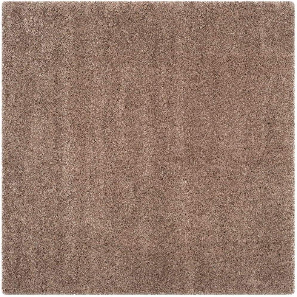 SAFAVIEH California Solid Plush Shag Area Rug, Taupe, 5'3" x 5'3" Square