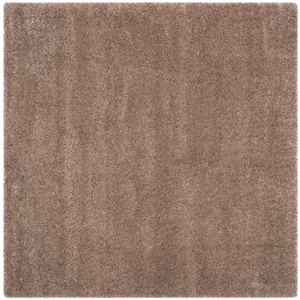 SAFAVIEH California Solid Plush Shag Area Rug, Taupe, 5'3" x 5'3" Square