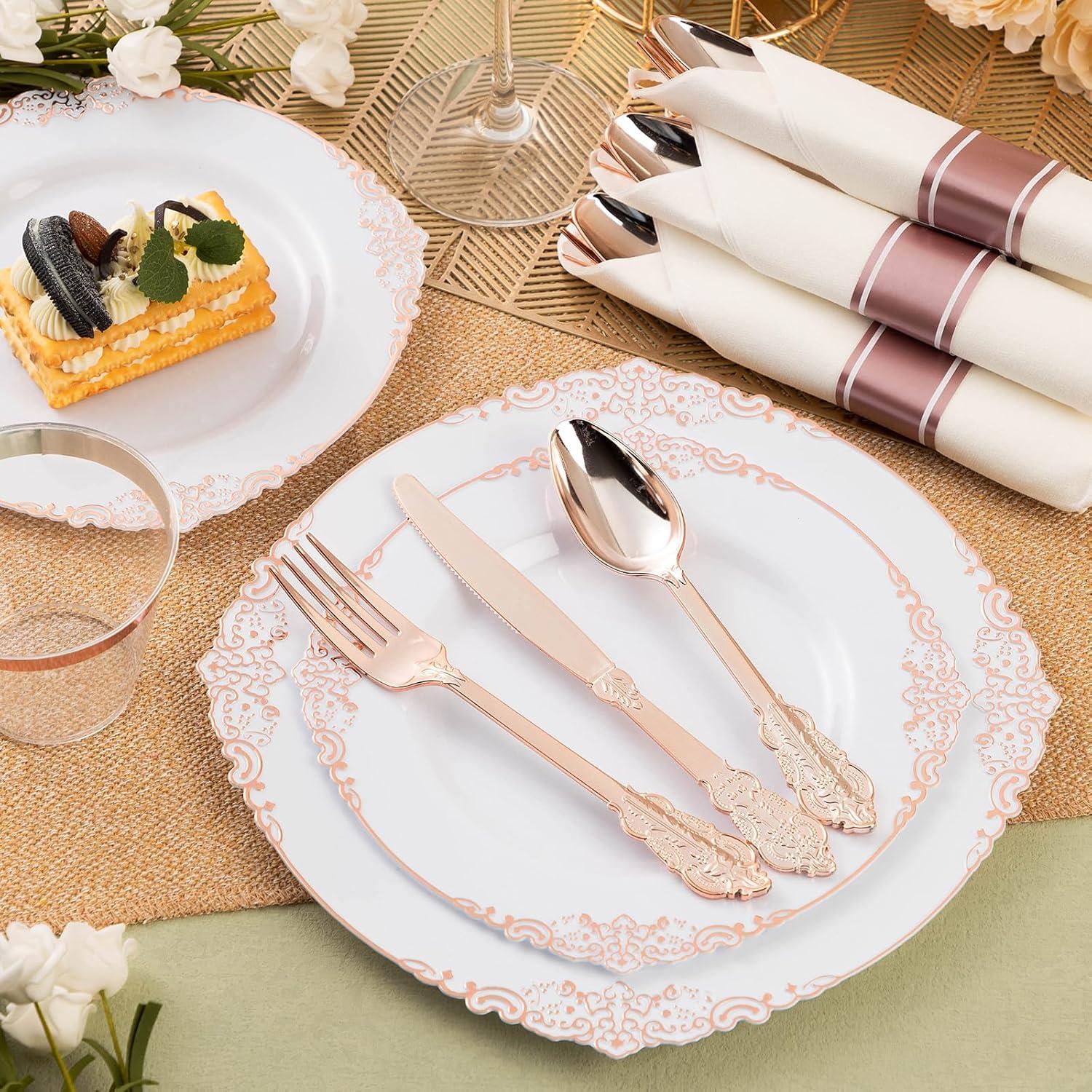 Rosdorf Park Plastic Plates,Disposable,Party,Thanksgiving,350PCS,100 Rim Plates,50 ware,50Napkins