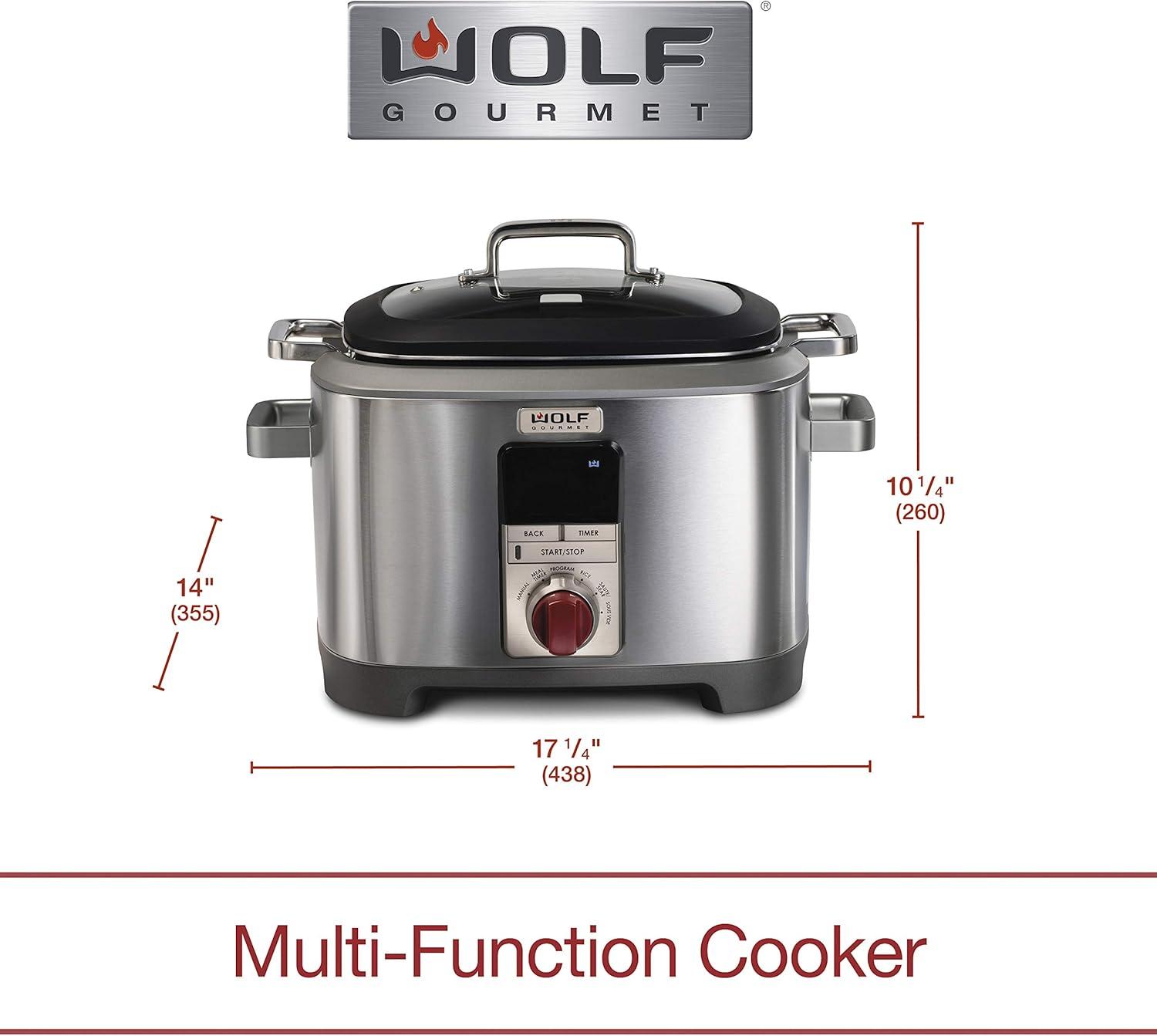 Wolf Gourmet 7-Quart Stainless Steel Multi-Cooker with Red Knob