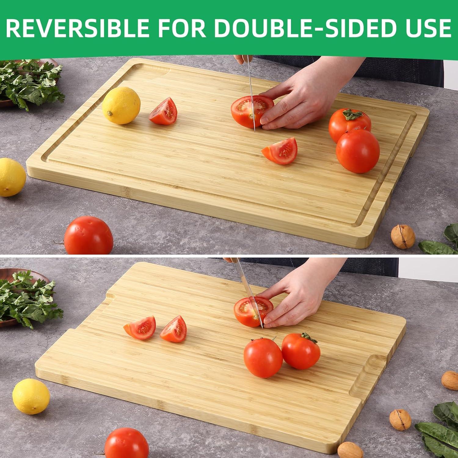 20" Large Cutting Board, Bamboo Wood Cutting Board for Kitchen with Handles and Juice Groove