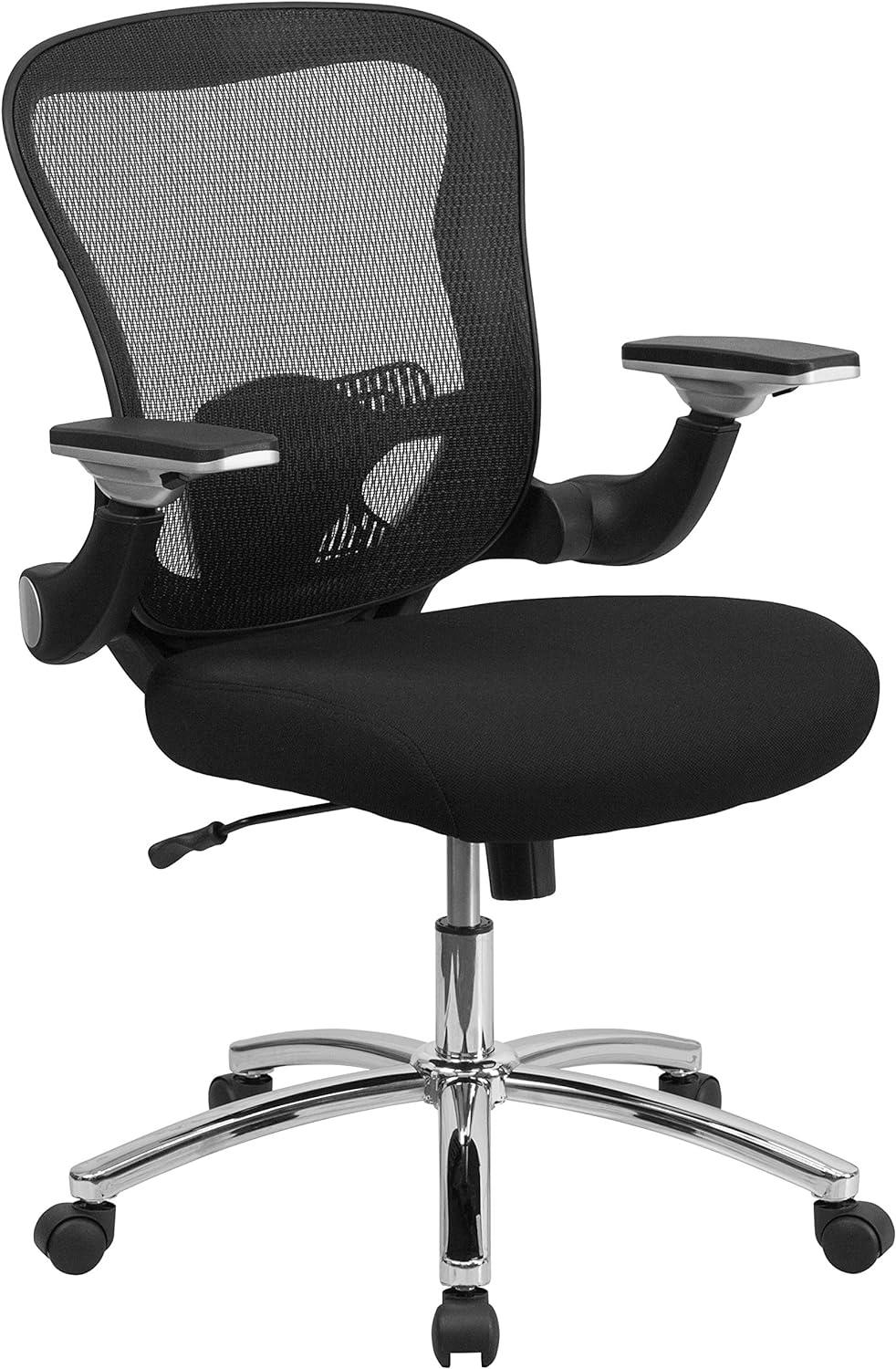 Flash Furniture Sam Mid-Back Black Mesh Executive Swivel Ergonomic Office Chair with Height Adjustable Flip-Up Arms