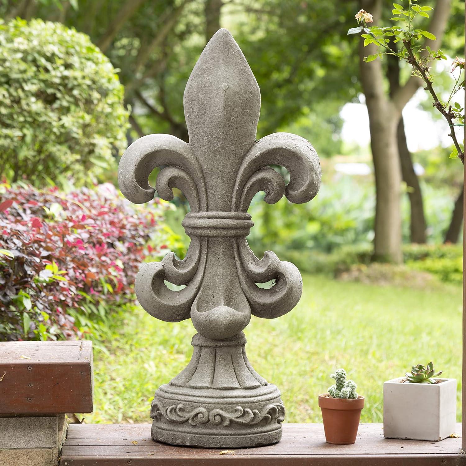 Concrete Grey 27.25" Textured Fleur De Lis Garden Statue