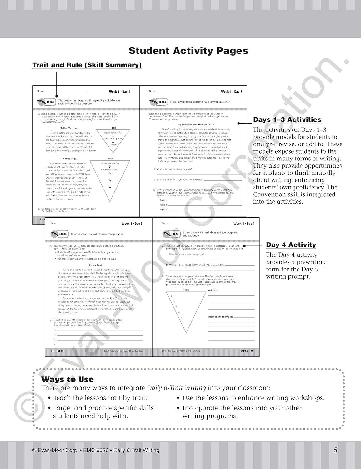 Evan-Moor Daily 6 Trait Writing Grade 6 Book