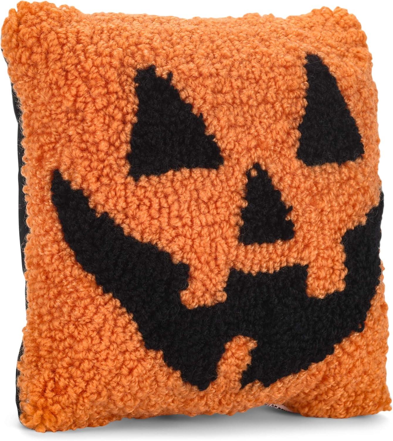 Jack-O-Lantern Petite Hooked Halloween Throw Pillow