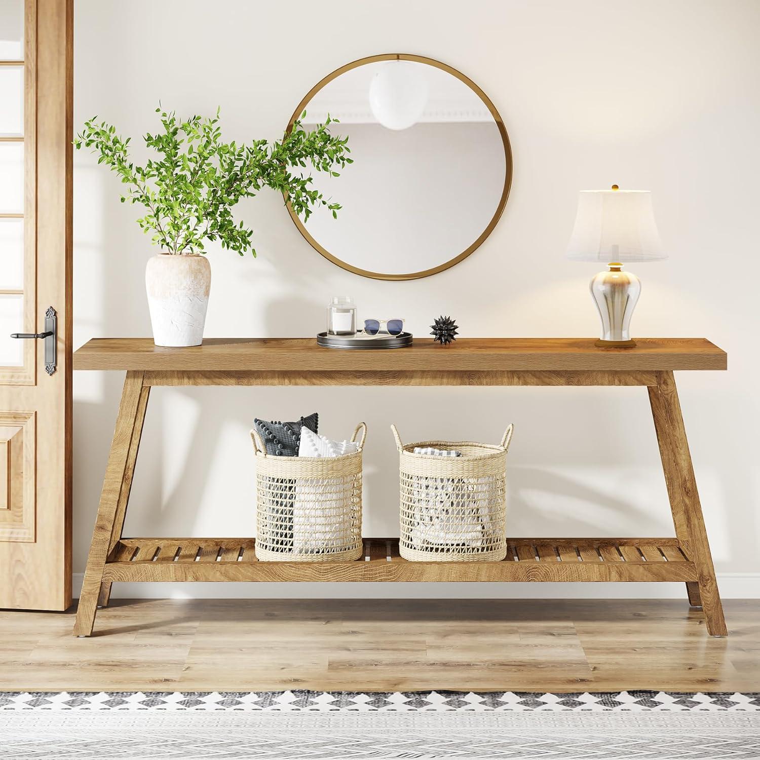 Gracie Oaks 70.9-Inch Farmhouse Console for Entryway, 2-Tier Entry Table Sofa Table