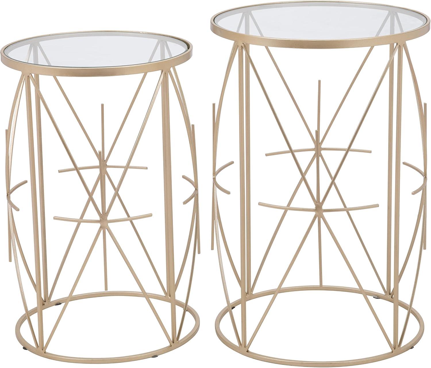 Hadrian Gold Side Table Set 2-Piece Round Tables White Top Modern Decor