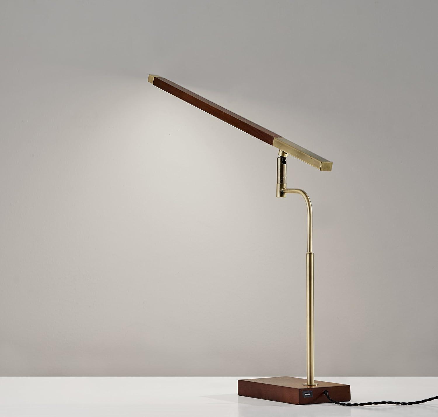 LED Barrett Desk Lamp Walnut/Brass (Includes LED Light Bulb) - Adesso: Modern Touch Sensor, USB Port, ETL Listed