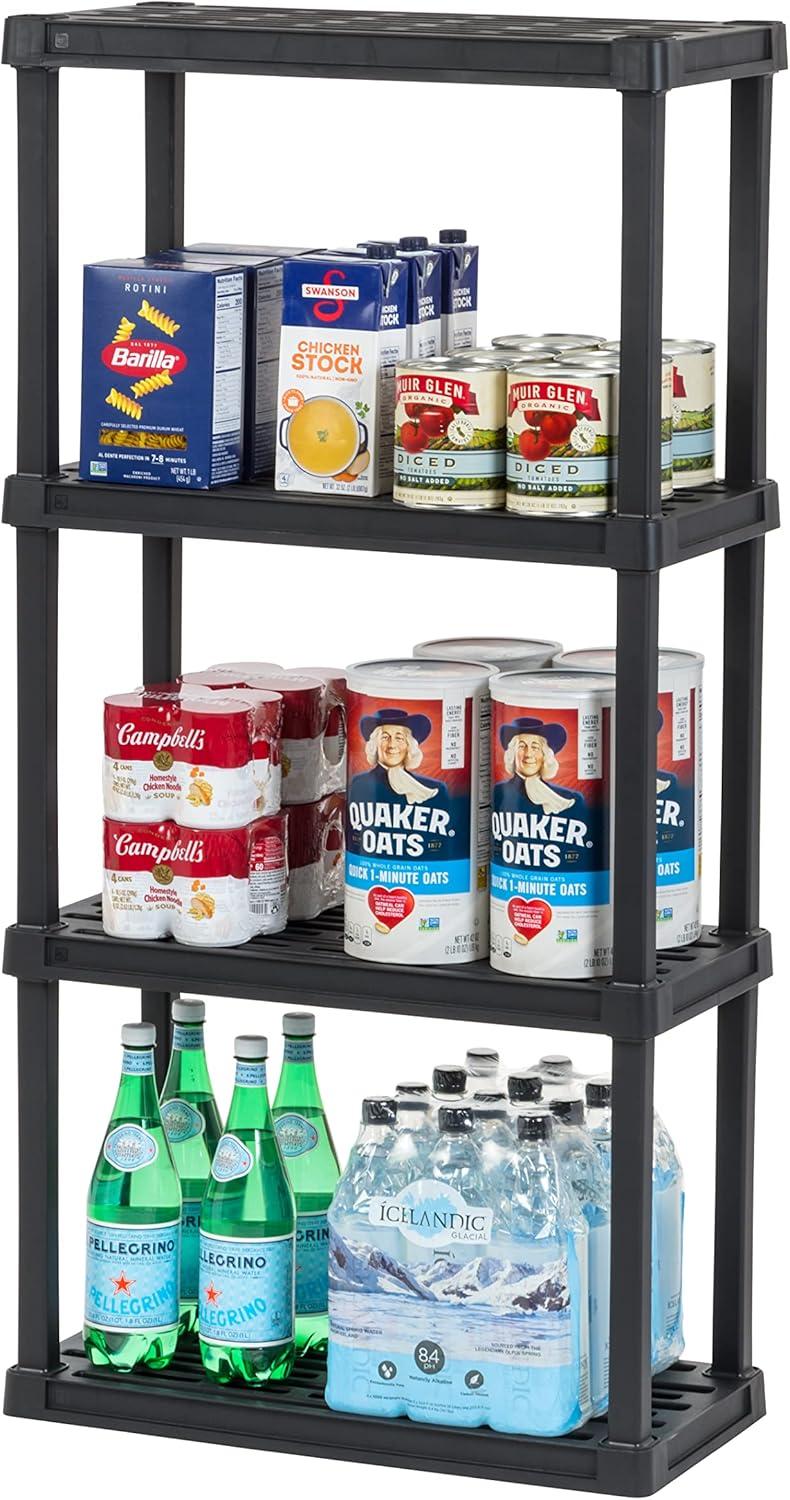 IRIS USA 4-Tier Shelving Unit, 48" Fixed Height, Medium Storage Organizer 24"W x 12"D x 48"H, Made with Recycled Materials, Black