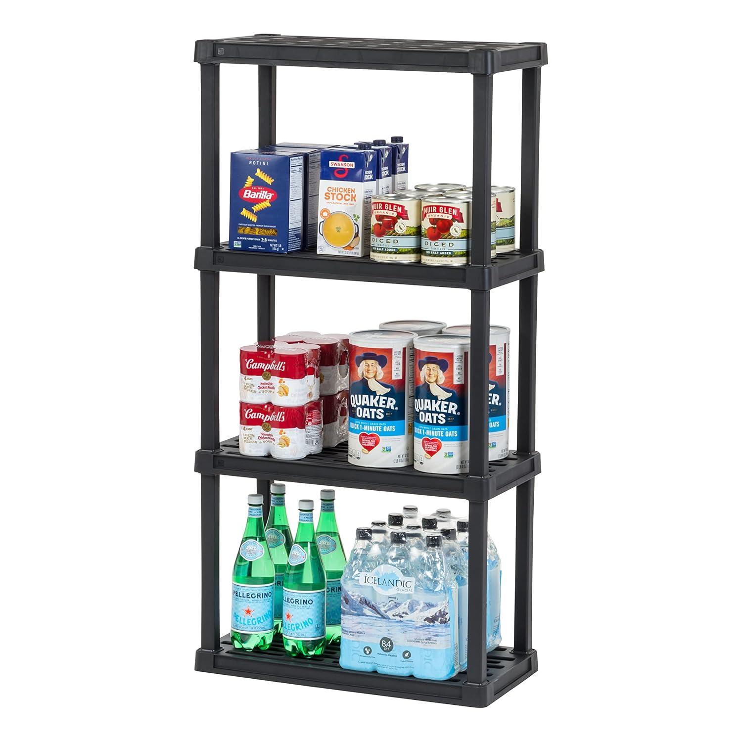 IRIS USA 4-Tier Shelving Unit, 48" Fixed Height, Medium Storage Organizer 24"W x 12"D x 48"H, Made with Recycled Materials, Black