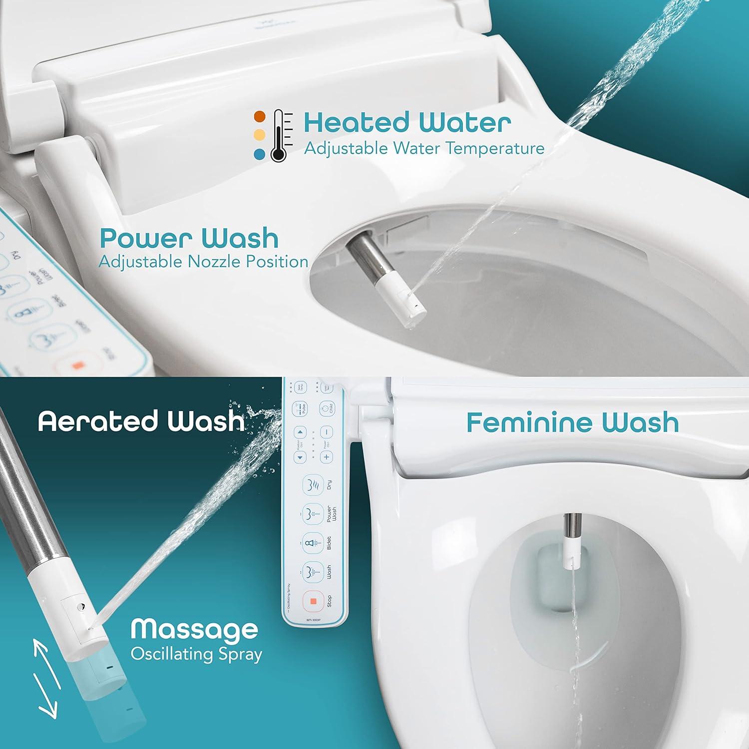 BidetMate 1000 Series Japanese Toilet Seat with Heated Bidet & Control Panel, Elongated