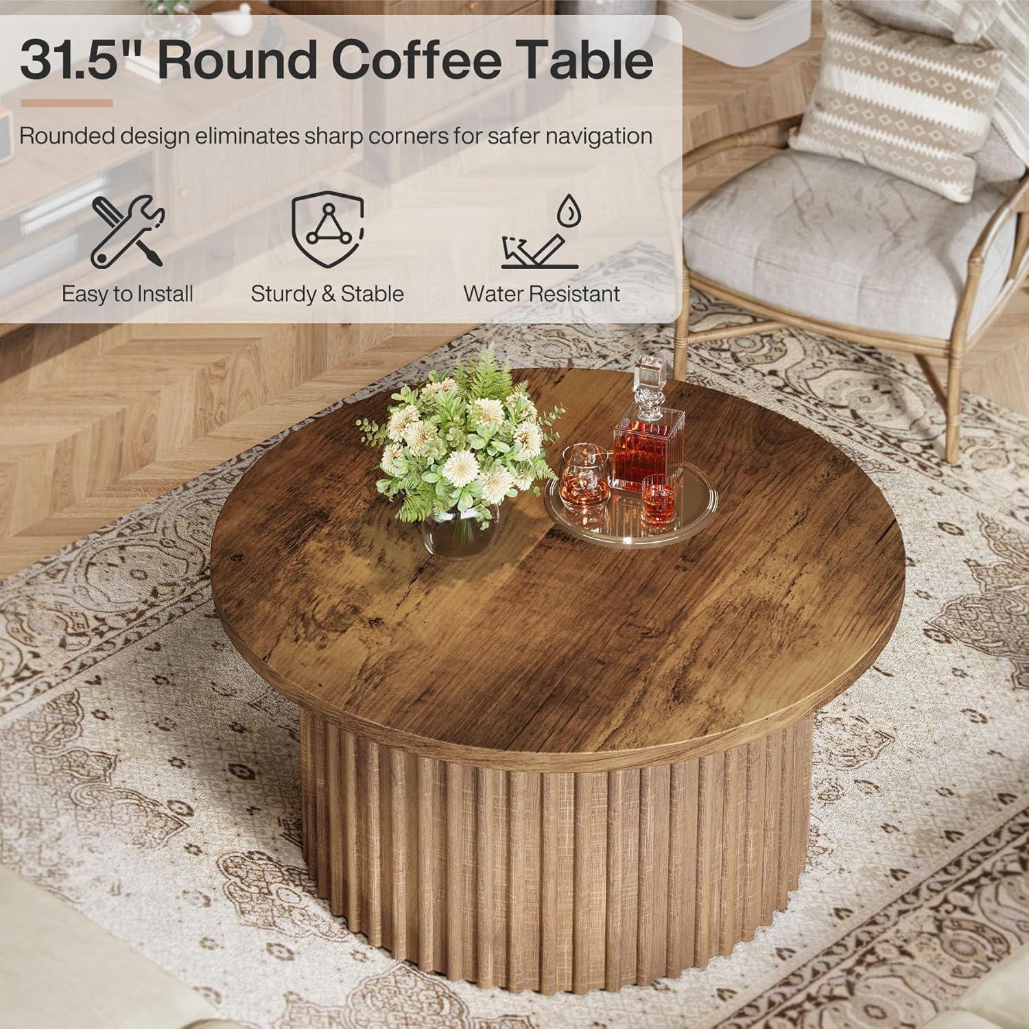 Resenkos Center Coffee Table, Living Room Table,31.5" Coffee Table, Farmhouse Circle Center Table Sofa Side Table Brown