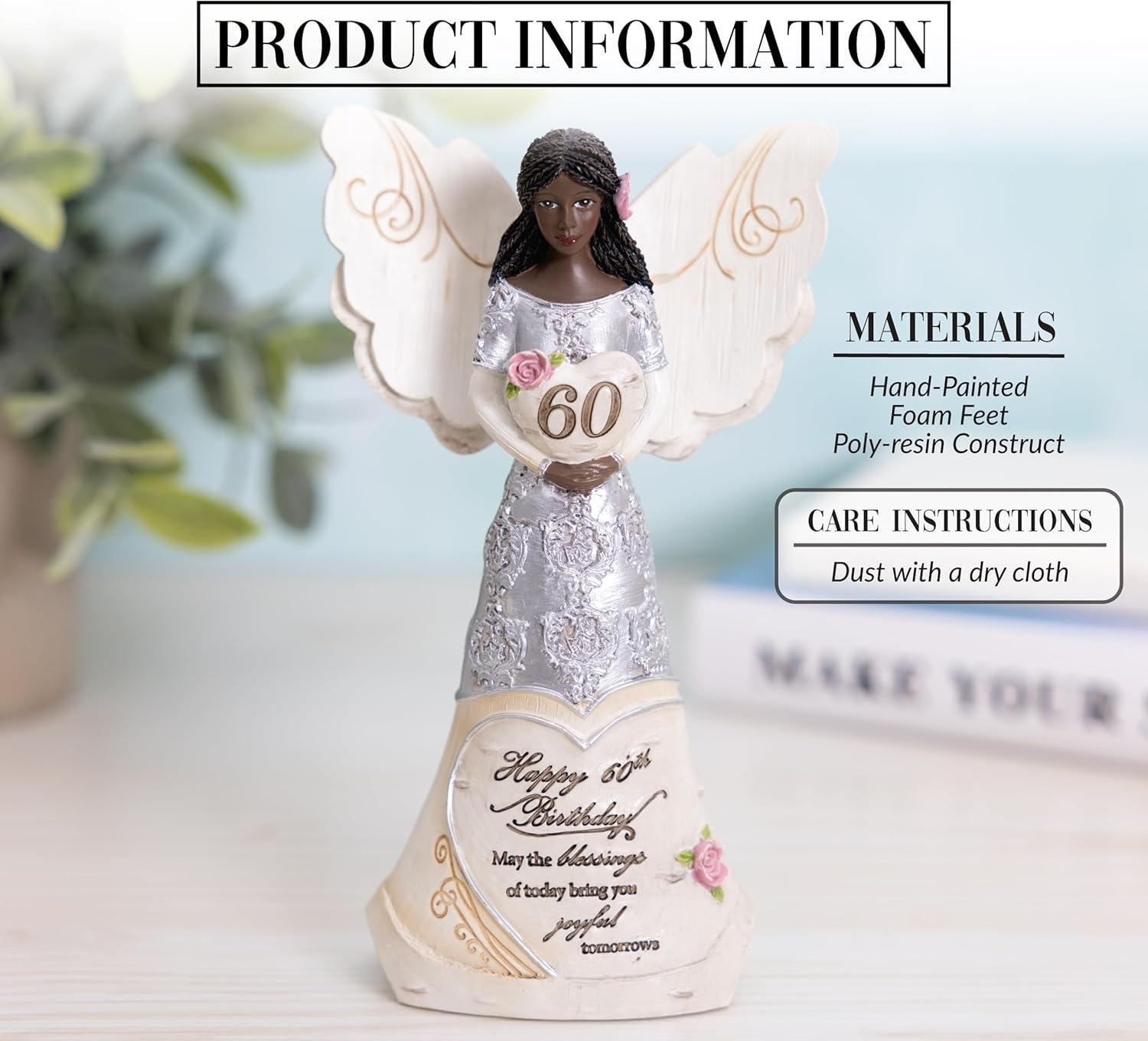 Pavilion - Happy 60th Birthday - 6" Ebony African American Angel Figurine Religious Best Friend Bestie BFF God Jesus Lover Christian Christ Gift Present