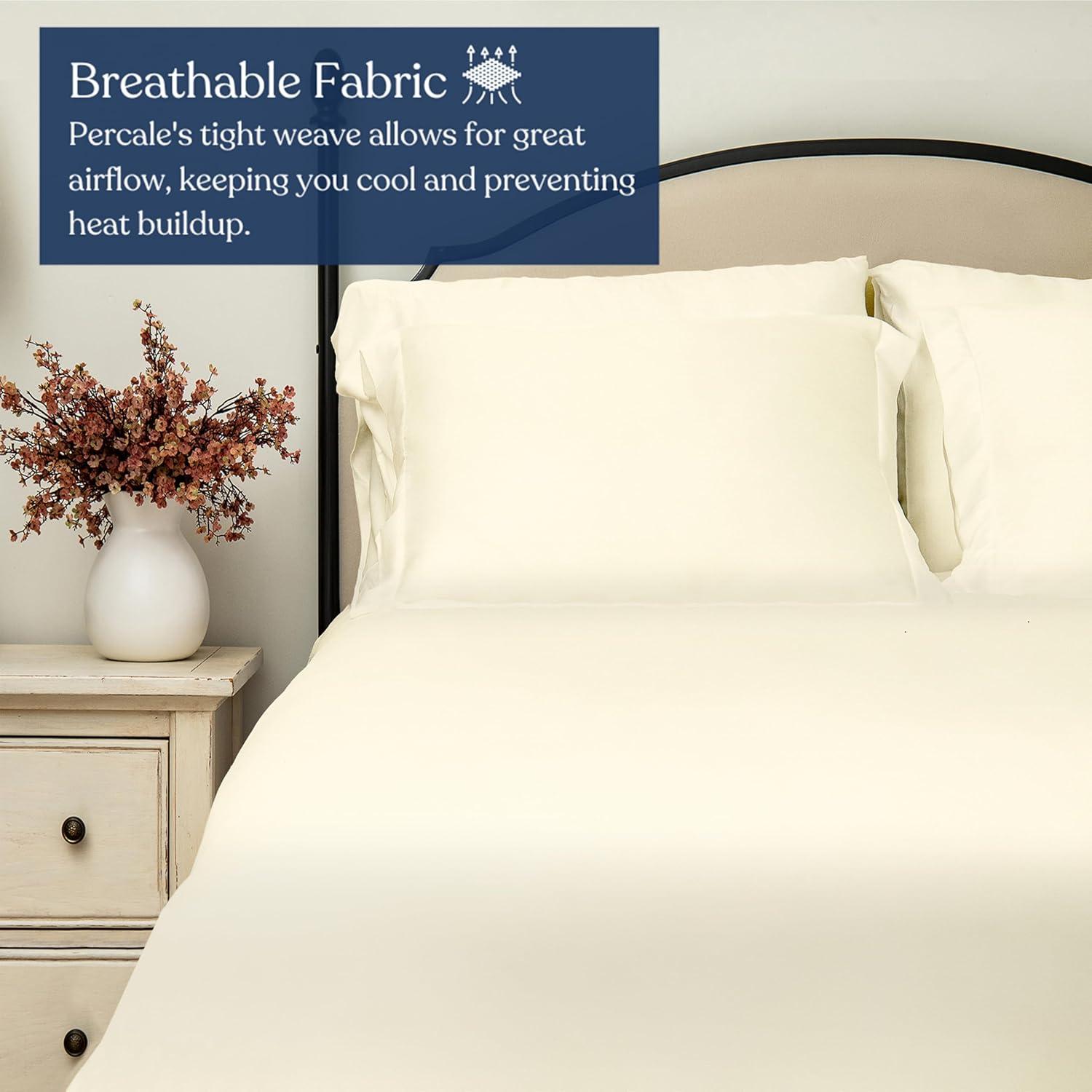 Delara Sábana de Tejido de Percal 100% Algodón Orgánico, Sábana Encimera Doble, 400 Hilos Certificados, Suave y Que Absorbe la Humedad, Ropa de Cama Transpirable de Tejido de Percal Suave y Sedoso para Mujeres, Hombres, Niños y Adolescentes