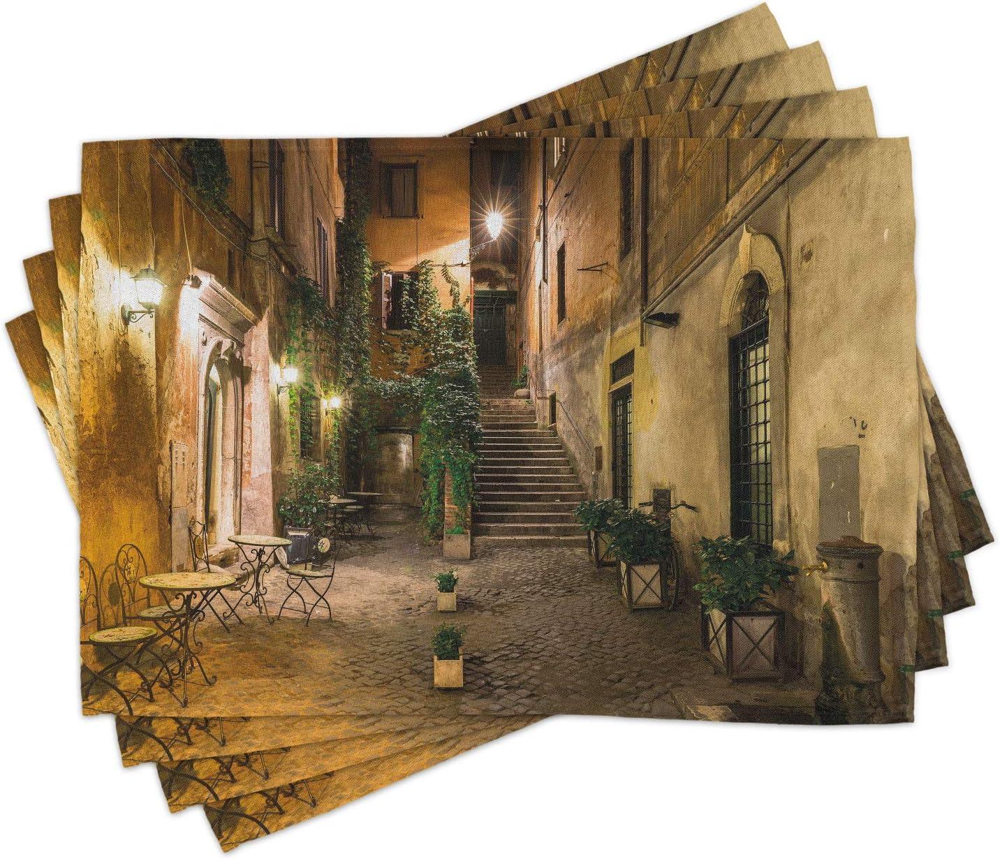 Italian Cafe Scene Polyester Fabric Placemats Set of 4