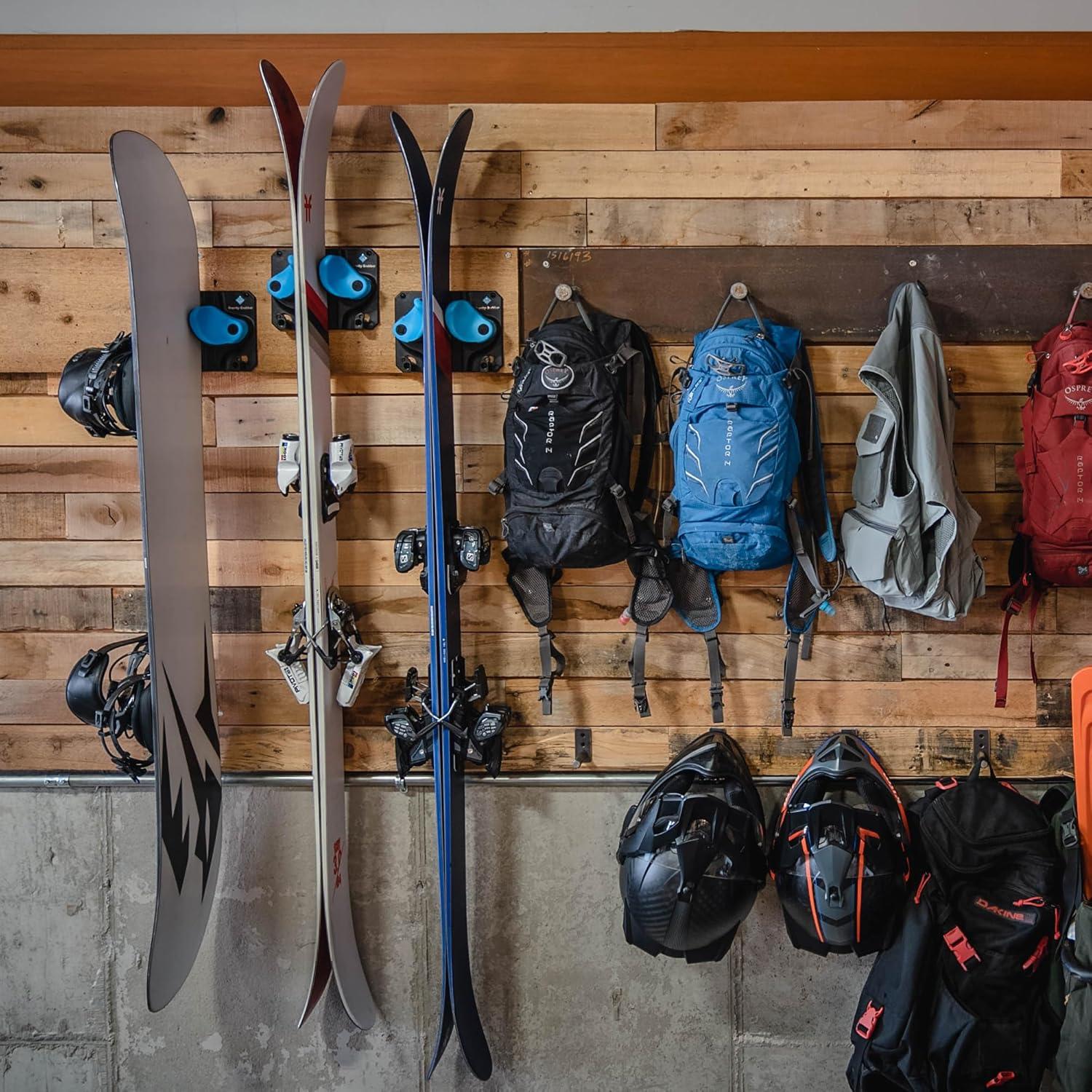 Gravity Grabber Black and Cyan Wall-Mounted Ski and Snowboard Rack 6-Pack