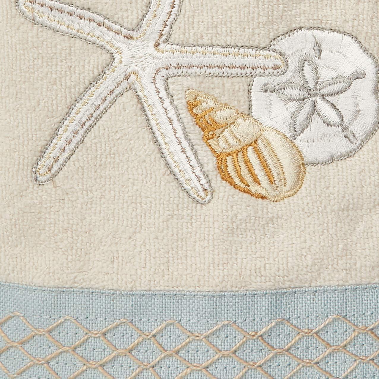 Beige Cotton Bath Towel with Embroidered Seashells and Starfish