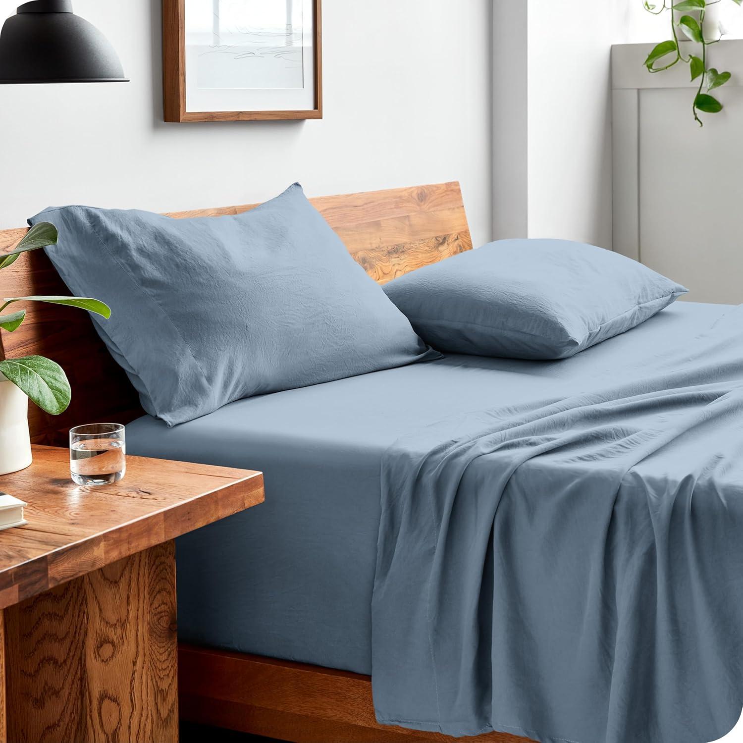 Washed Microfiber Dusty Blue Twin XL Sheet Set by Bare Home
