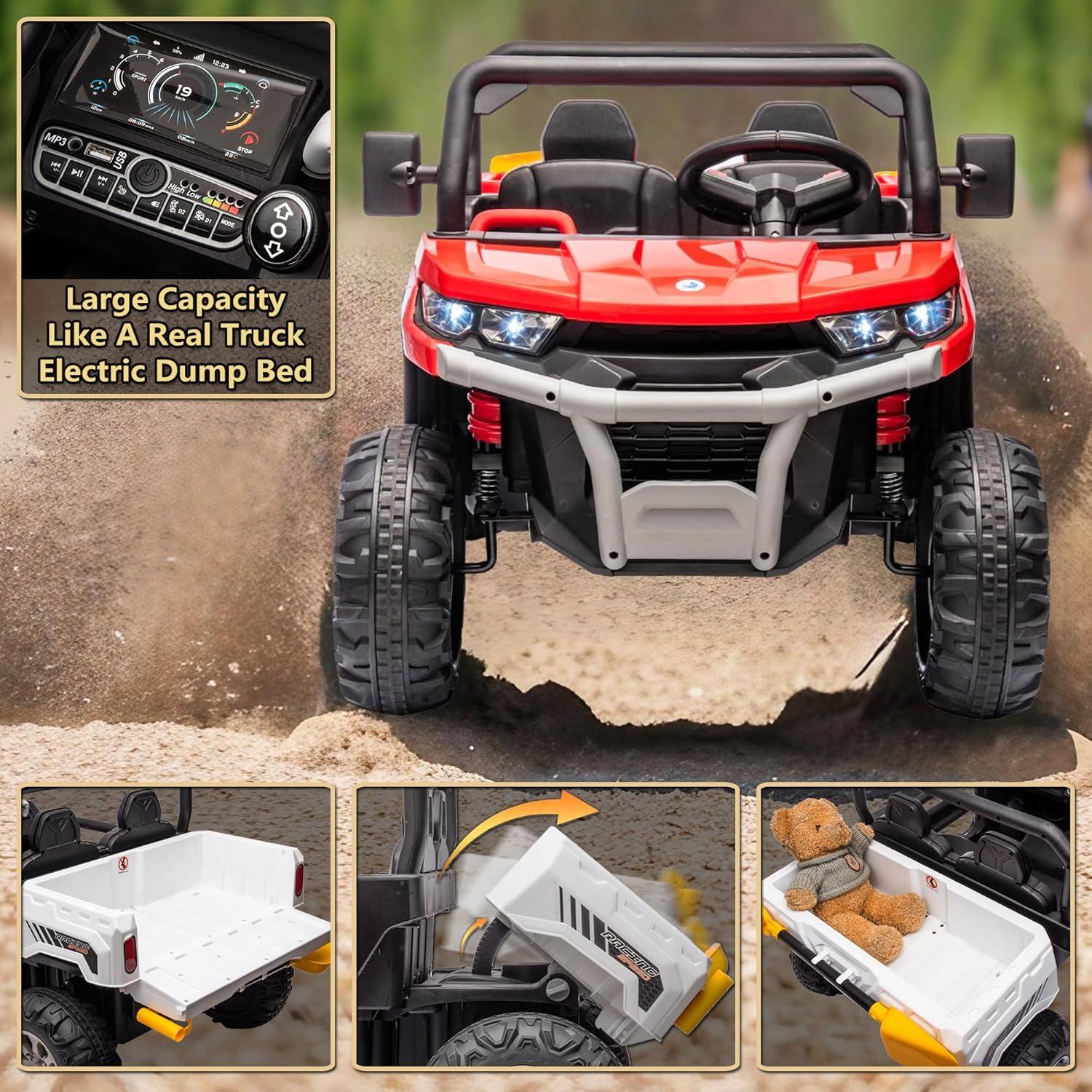 4 Wheels 24V Ride on Dump Truck Toys 2 Seater Kids Ride On UTV Car with Remote Control,Electric Dump Bed