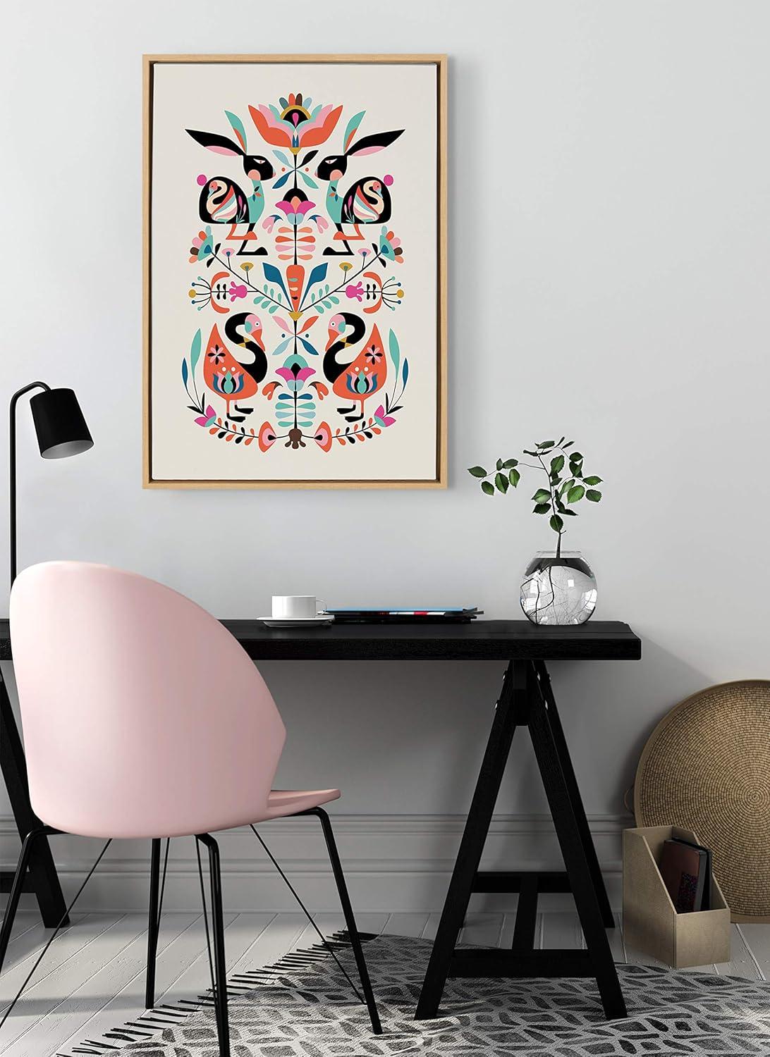 23" x 33" Sylvie Floral Bunny Framed Canvas Wall Art by Rachel Lee Natural - Kate and Laurel: Rachel Lee Design, Modern Decor