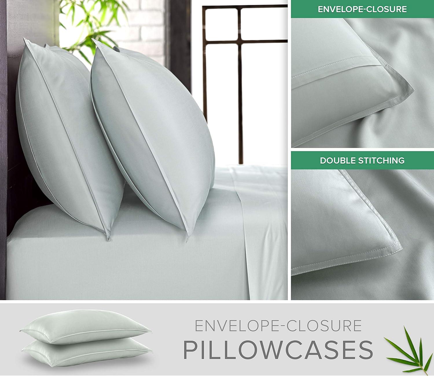 PURE BAMBOO Pillowcases - Queen Size 2-piece Set (20"x30") - Genuine 100% Organic Bamboo Viscose, Luxuriously Soft & Cooling, Double Stitching, Envelope Closure (2 Queen Pillowcases, Sea Glass)