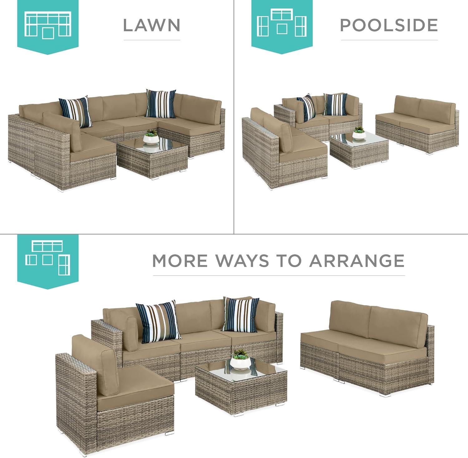 Best Choice Products 7-Piece Outdoor Modular Patio Conversation Furniture, Wicker Sectional Set - Taupe/Desert